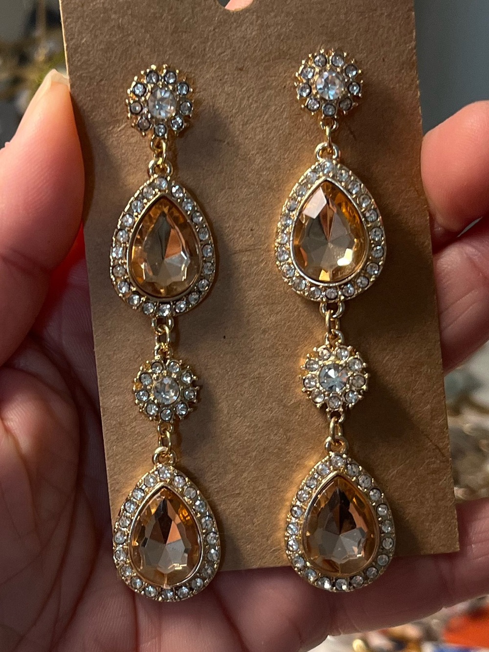 Champagne Crystal Teardrop Dangle Earrings